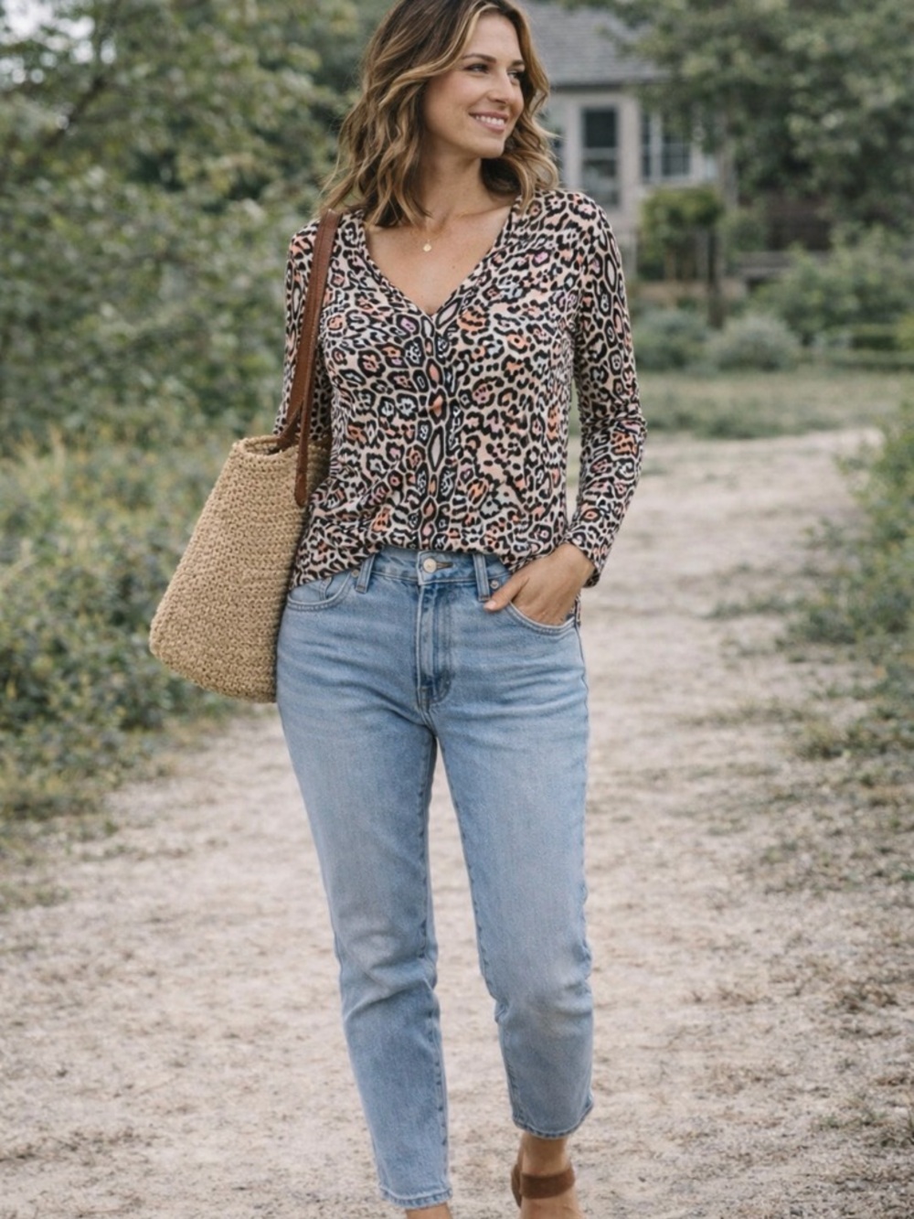 Philosophy funky animal print v neck stretch shirt